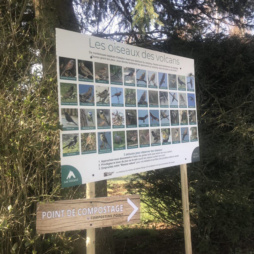 Panneau pour observer les oiseaux présents dans les volcans d'auvergne